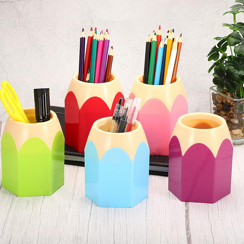 PATIKIL Cute Plastic Pencil Holder for Desk - Red Pencil Shape Cup Organizer