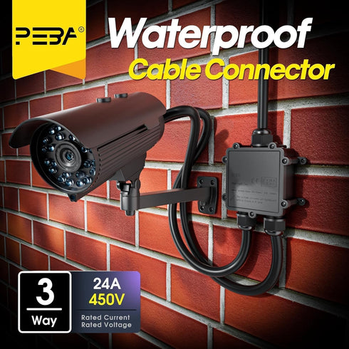 IP68 Waterproof Junction Box, 3-Way Outdoor Cable Connectors with 3 Cable M25 Gland Wire Connector, Black