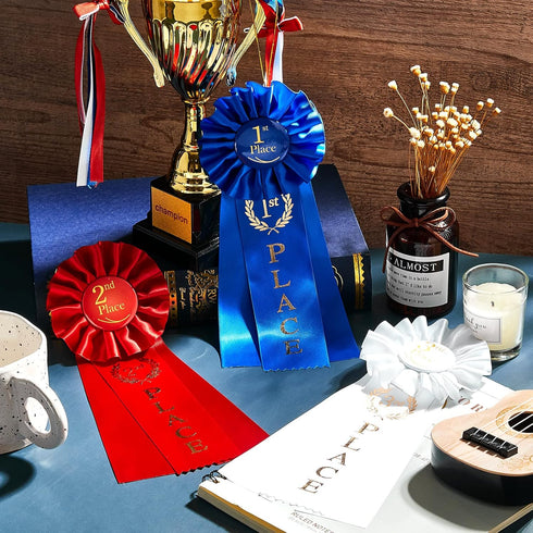 MTLEE Award Ribbons Set, 1st Place Rosette Ribbon, 9 Pieces, Blue, Red, White for Classroom Prizes