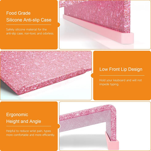Beego Ergonomic Computer Keyboard Stand - Glitter Pink Acrylic Keyboard Riser Tilted Keyboard Holder Keyboard Tray