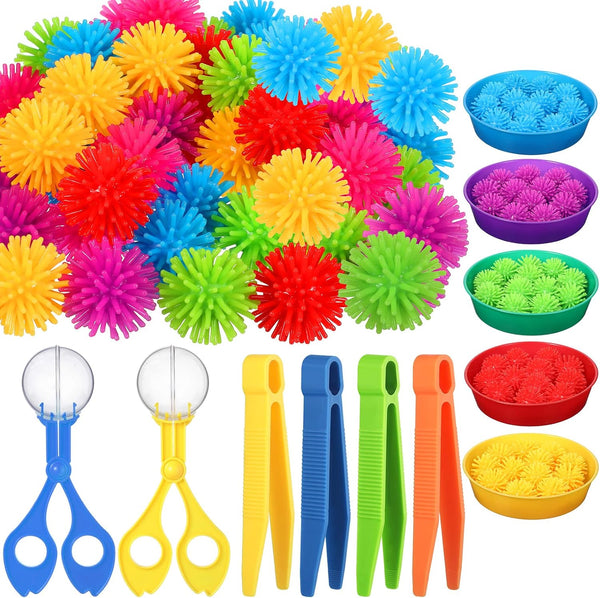 Leitee 71 Pcs Sensory Bin Filler Include 60 Hedge Balls 4 Tweezers