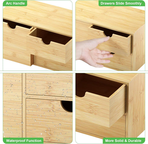 Bamboo Desk Organizer with Drawers, Mini Tabletop Storage Container for Home Office, No Assembly Required