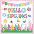 Happy Easter Bulletin Board Set with Pink Check Border, Rabbit, Bees, Butterflies, Hello Spring Cutouts for Kids
