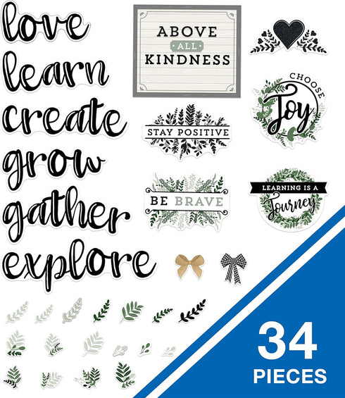 Carson Dellosa 34-Piece Modern Farmhouse Classroom Bulletin Board Set, Farmhouse Heart and Greenery Bulletin Board Cutouts with Inspirational Quotes, Modern Farmhouse Classroom Decor by Carson Dellosa Education