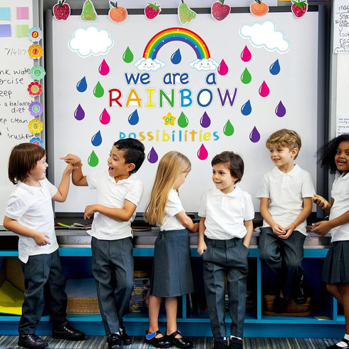 Motivational Rainbow Bulletin Board Cutouts - Inspirational Classroom Decoration for School Chalkboards and Walls