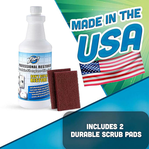 ZAP! Professional Tile & Grout Restorer | Cleans & Restores Porcelain, Fiberglass, Tile, & Grout Surfaces | Rust & Hard