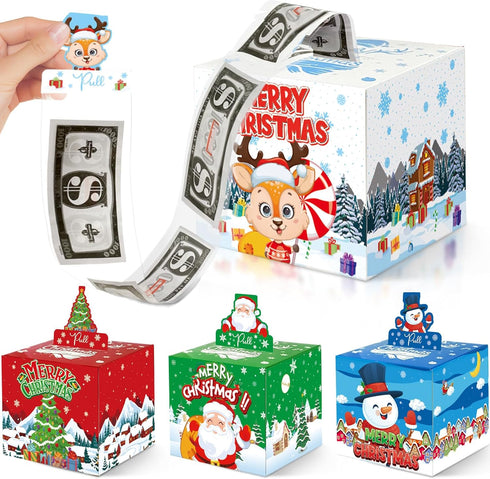 Bailiyake 4 Pack Christmas Money Box for Cash Gift Pull,Christmas Tree & Snowman
