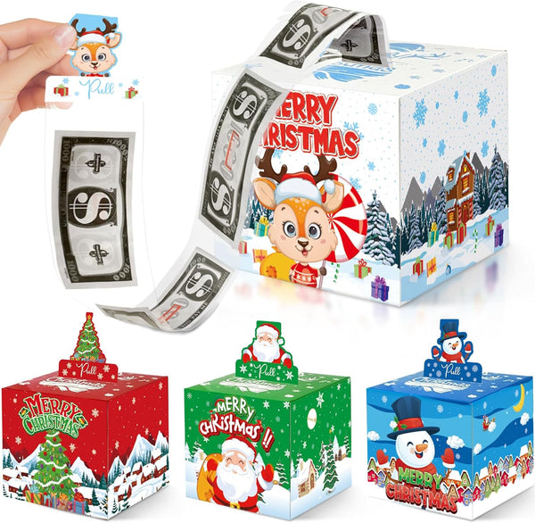 Bailiyake 4 Pack Christmas Money Box for Cash Gift Pull,Christmas Tree & Snowman