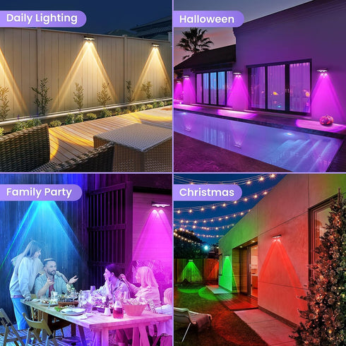 8 Pack 8 IP65 Solar Fence Lights Outdoor - Modes (RGB Cycle/Fixed), Fence Lights Solar Powered for Outside, Waterproof