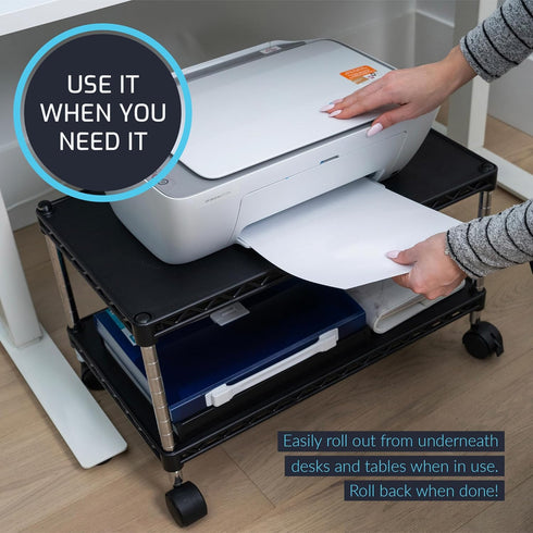 ZBRANDS 24" 14", Under Desk Printer Stand with Storage X Printer Cart, Small Printer Stand with Wheels, Small Printer