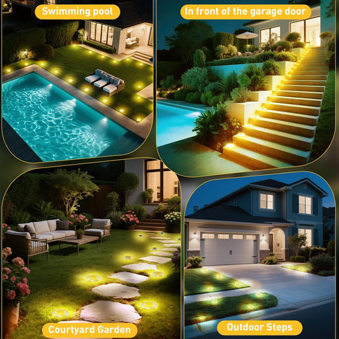 FORTULUX Swimming 16Pack) Solar Ground Lights,Solar Disc Light Outdoor Waterproof,Landscape Lighting Garden Lights