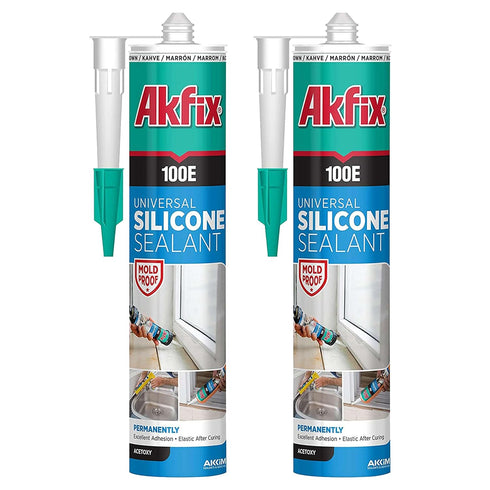Akfix 100E RTV White Silicone Caulk (2x10.1 fl. oz.), 100% Waterproof Sealant for Kitchen, Bathroom, Shower, Toilet,