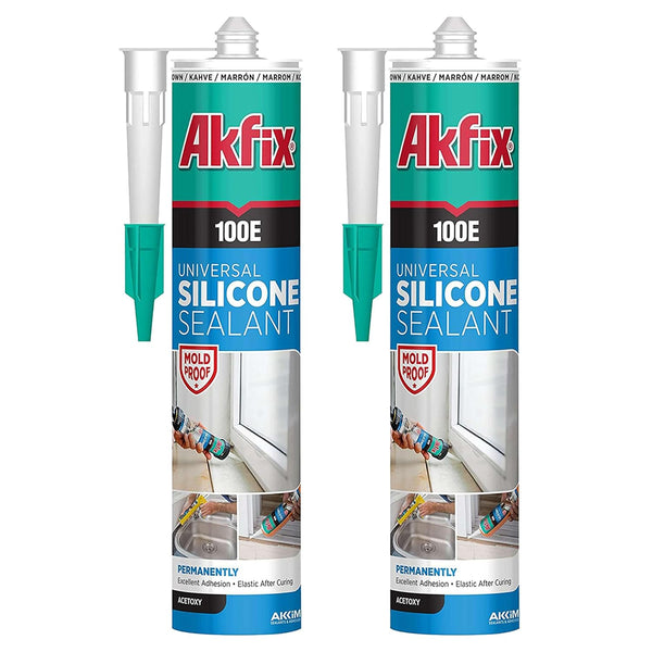 Akfix 100E RTV White Silicone Caulk (2x10.1 fl. oz.), 100% Waterproof Sealant for Kitchen, Bathroom, Shower, Toilet,