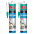 Akfix 100E RTV White Silicone Caulk (2x10.1 fl. oz.), 100% Waterproof Sealant for Kitchen, Bathroom, Shower, Toilet,