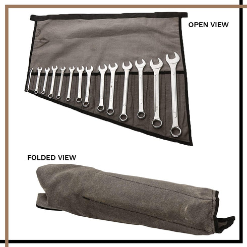 Wrench Pouch with 14 Pockets for Metric & Standard Wrench Organizer, Roll Up Pouch, 100% Dyed Cotton Duck Canvas