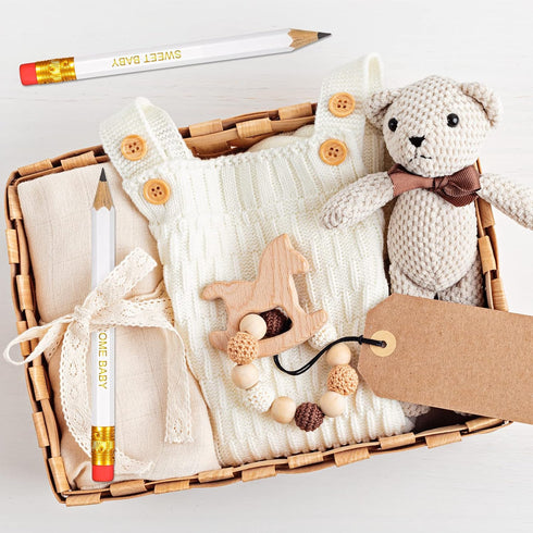 Crtiin 50 Pieces Half Pencils, Baby Shower Pencils with Erasers for School Office Supplies, 4 Inch (White)