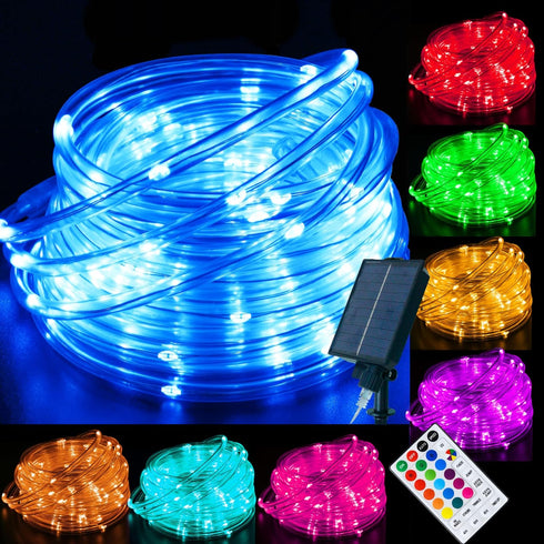 LitHome 33 FT Solar Rope Lights Outdoor Waterproof, 18 Colors Changing 100 LED
