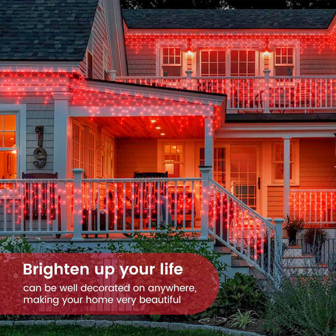 33FT 360L 8 60 Hopolon LED Icicle String Lights - Outdoor, Waterproof, Modes, With Drops - Curtain Lights