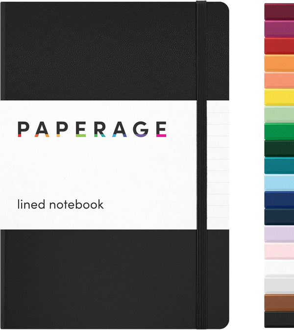 PAPERAGE Lined Journal Notebook (Black) – 160 Pages, Medium 5.6 in x 8 in, 100 GSM Thick Paper, Hardcover for Work,