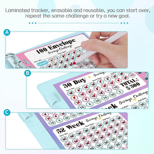 Sooez 100 Envelopes Money Saving Challenge - Savings Challenges Book with Envelopes, Flexible Saving $5050