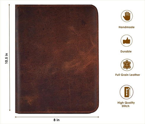 TheAntiq Leather Journal Cover, XL Journal Cover, 7.5in x 9.75in, Genuine Handmade Leather Case for Planners