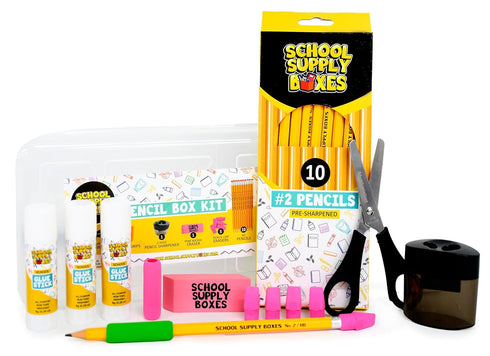 K-5 32 Back to School Supply Box Grades - School Supply Boxes - Piece School Supplies Kit Includes Markers, Crayons