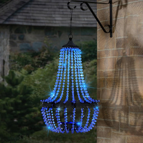 SUNNYPARK 28 30 Hanging Solar Lantern Outdoor, Modern Clear Crystal Acrylic Chandelier with Blue Lights S Hook