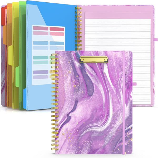 Sooez Clipboard Folio with Refillable Notepad and 10 Storage Pockets for Letter Size, Cute Portfolio for School Office