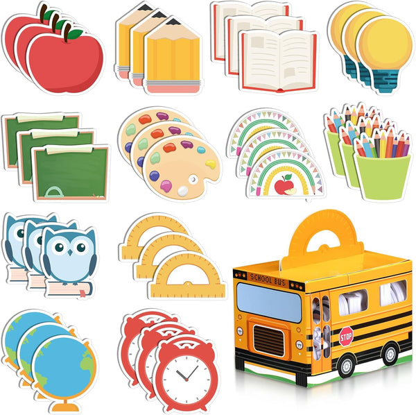 Fulmoon 37 Pcs Back to School Sticky Notes Set with School Bus Box, 36 Pcs Owl Shaped Self Adhesive Notes