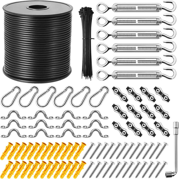 Keeimp String Light Hanging Kit,164 Ft Nylon Coated Stainless Steel 304 Wire Rope,