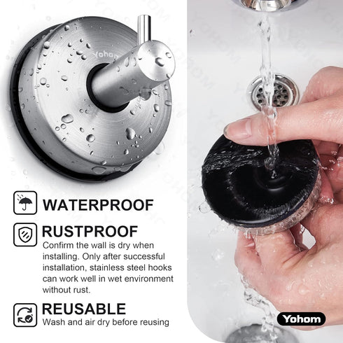 YOHOM 4Pcs Vacuum Suction Cup Hooks, Shower Towel Holder, Brushed Stainless Steel Kitchen Storage Organizer