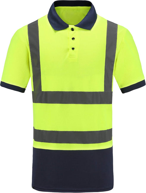 High Visibility Polo Shirt, Short Sleeve Job Safety Reflective Gear, Yellow, Medium