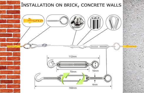 1/16 50M/165FT (50M, 165FT, 80) Wire Rope Kit,String Light Hanging Kit , Outdoor Light Guide Wire, Vinyl Coated