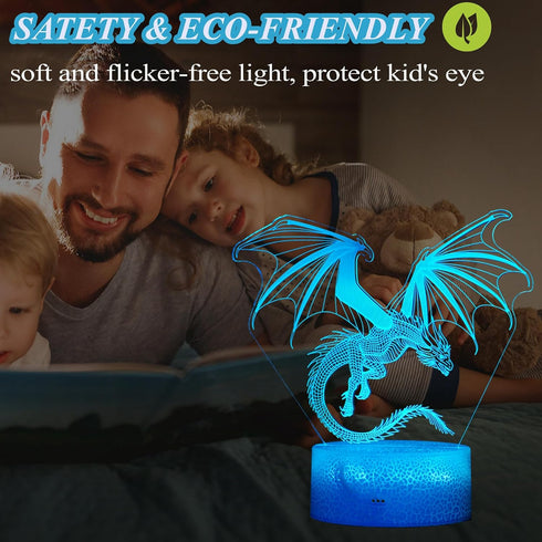 3D 16 4 Dimmable, Dragon Night Light, Dragon Gifts, Illusion Lamp with Colors Changing, Timer, Flash Modes and Kids
