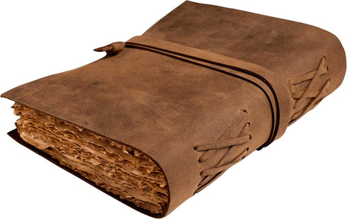 NomadCraftsCo. Vintage Leather Journal, Handmade Leather Sketchbook, Antique Deckle Edge Paper, Book of Shadows Journal