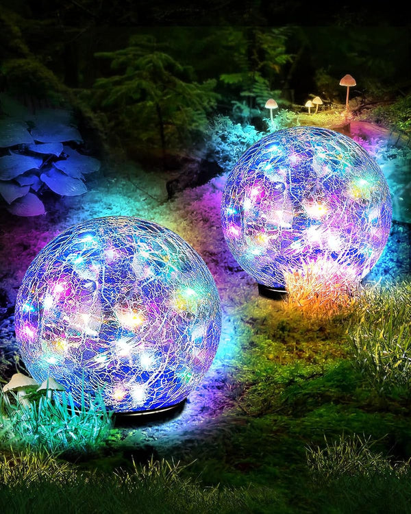 30 LED Cracked Glass Globe Solar Ball Lights, Waterproof Outdoor Ground Lights for Yard and Patio (2 Pack)