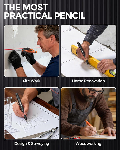 6 Pack 3-IN-1 Set 54 Nicpro Upgraded Carpenter Pencil with Finger Grip, Construction Pencils with Refill & Mini Spirit