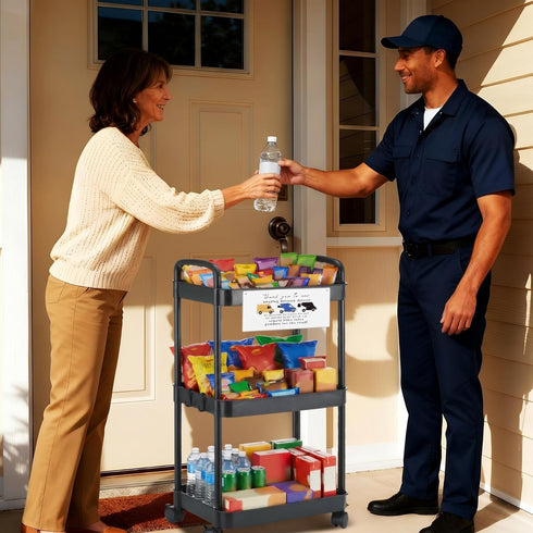BrightRow 2 Set, 3-Tier Pcs Delivery Driver Snack Station Rolling Snack Cart with Handle Wheel Thank You to Our Amazing