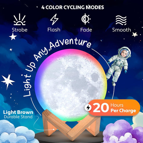 3D (5.9 inch) Mind-Glowing Moon Lamp - Moon Night Light for Kids Bedroom - Globe Nightlight with Multi Color LED
