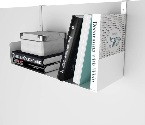 Wallniture Bali Cubicle Organizer, Metal Bookshelf with Buro Hanger Hooks, White