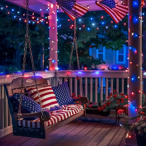 200 66ft 4th 8 4th JMEXSUSS LED Red White and Blue Lights Outdoor, Expandable Waterproof of July Lights, Modes