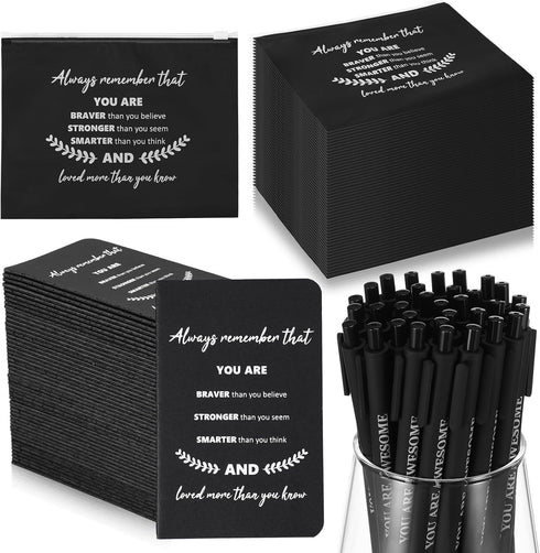 Seajan 150 Pcs Bulk Inspirational Gifts Including 50 Pcs Makeup Bag, 50 Pcs Motivational Notepad, 50 Pcs Pen (Black)