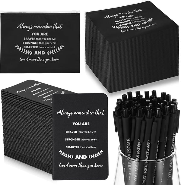 Seajan 150 Pcs Bulk Inspirational Gifts Including 50 Pcs Makeup Bag, 50 Pcs Motivational Notepad, 50 Pcs Pen (Black)