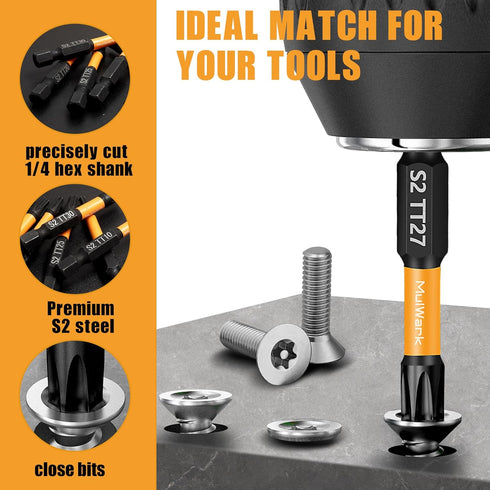 MulWark 14pcs Torx Bits Set, 2" S2 Steel Security Torx Socket Set with Magnetic Bit Holder