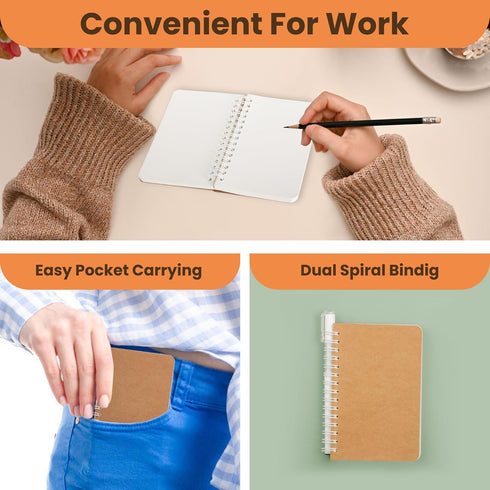 Spiral Notebook, 5 Pack Aesthetic Notebooks, 3.5”x5.5”, Kraft Cover, 180 Blank Pages, 90 Sheets