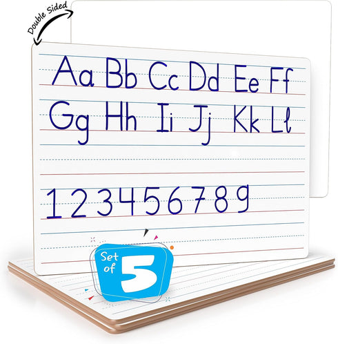 SCRIBBLEDO 5 Pack Double-Sided Whiteboard, 9" x 12" Lined Dry Erase Board for Kids Handwriting Practice