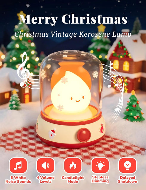 Dimming, Christmas Flame Night Light, Cute Night Light with White Noise, Rechargeable Portable Small Table Lamp, Best