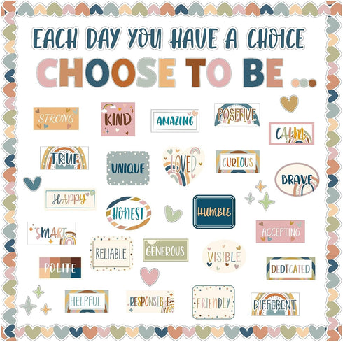 BOHO Motivational Bulletin Board Set Inspirational Classroom Decor with Positive Posters and Rainbow Accent Cutouts