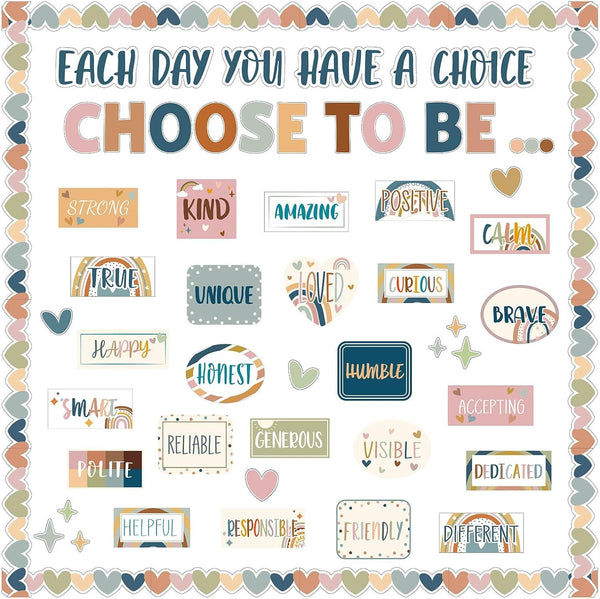BOHO Motivational Bulletin Board Set Inspirational Classroom Decor with Positive Posters and Rainbow Accent Cutouts