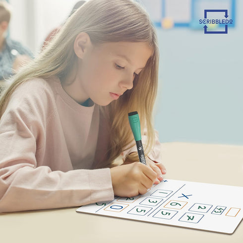 SCRIBBLEDO Dry Erase Long Multiplication Board 9"x12" Double Sided Practice Whiteboard with 2x1 & 2x2 Digit Multiplication for Home, School, Classroom, Kids, Students Math Manipulatives Lapboard by Scribbledo